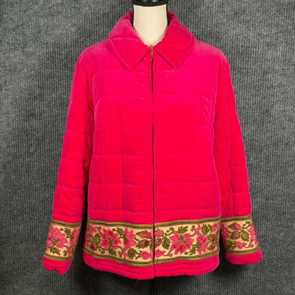 Vintage 60s Look of Valor Pink Velvet Ski Jacket Coat Tapestry Quilted M Mod Ski